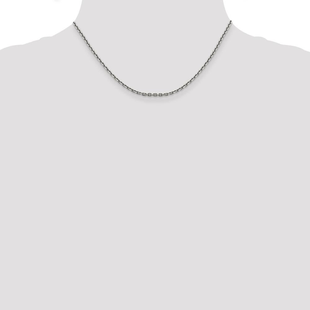 14K White Gold 16" 2.5mm Diamond-Cut Cable Chain Necklace with Lobster Clasp - Polished Finish by Oro Pregiato