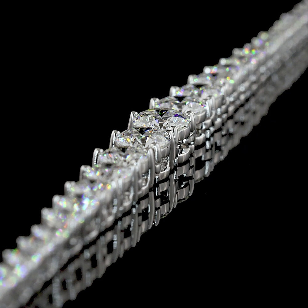 14K White Gold 16.5" Graduated Riviera Necklace with Lab-Grown Round Brilliant Diamonds - 5.14 Carats Total Diamond Weight, E-F Color, VS Clarity - Covaloro Fine Jewelry
