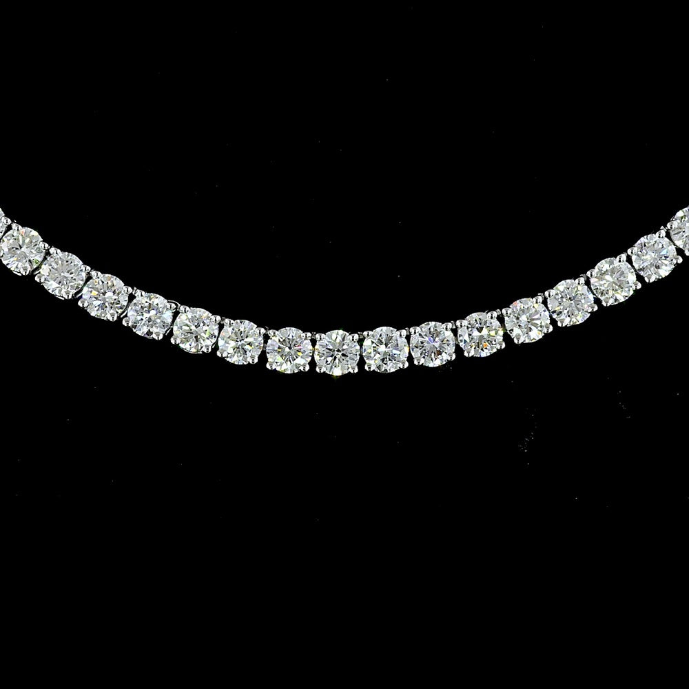 14K White Gold 16.5" Tennis Necklace with 161 Prong-Set Round Lab Diamonds - E-F Color, VS Clarity - 10.60 Carat Total Diamond Weight - Covaloro Fine Jewelry
