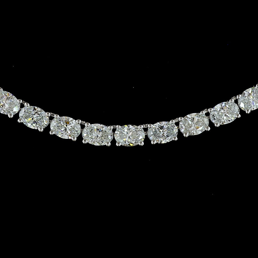 14K White Gold 16.5" Tennis Necklace with East-West Oval Cut Lab Diamonds - 11.47 Carats Total Diamond Weight, E-F Color VS Clarity - Covaloro Fine Jewelry