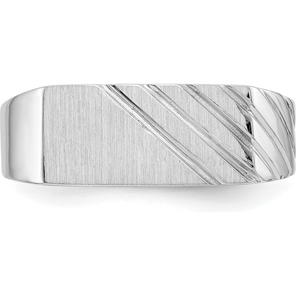 14K White Gold 16.5x7.5mm Men's Signet Ring with Polished & Brushed Finish by Oro Pregiato