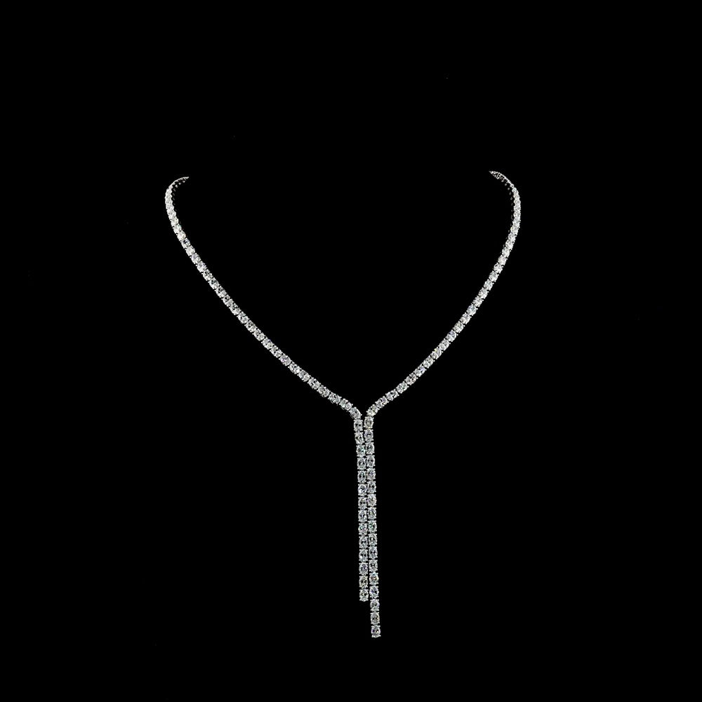14K White Gold 16.77 Carat Lariat Necklace with Oval Cut Lab Diamonds in Prong Setting - E-F Color, VS Clarity - Covaloro Fine Jewelry