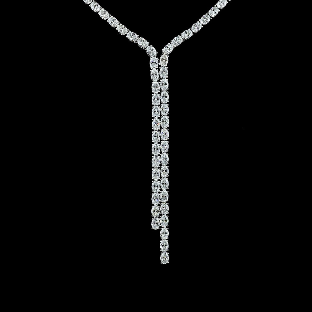 14K White Gold 16.77 Carat Lariat Necklace with Oval Cut Lab Diamonds in Prong Setting - E-F Color, VS Clarity - Covaloro Fine Jewelry