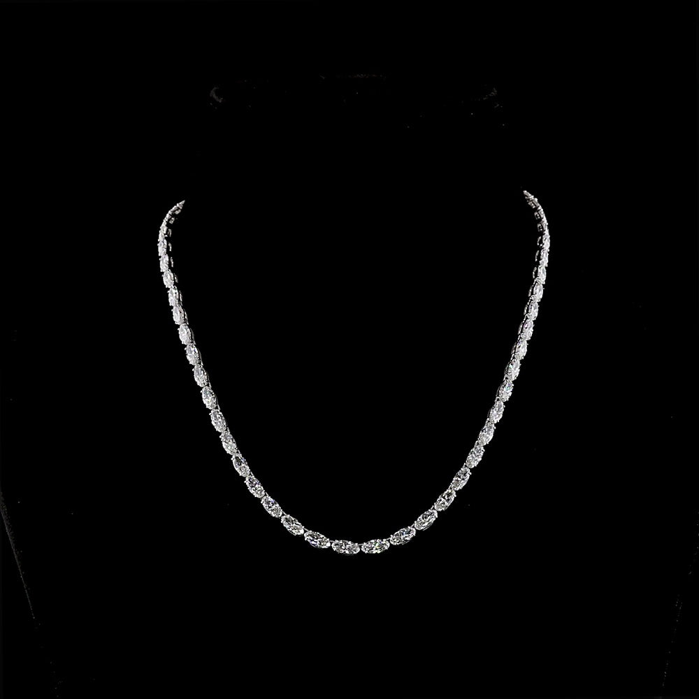 14K White Gold 16.95 Carat East-West Moval Cut Lab Diamond Tennis Necklace with Brilliant Accents - E-F VS1 - Covaloro Fine Jewelry