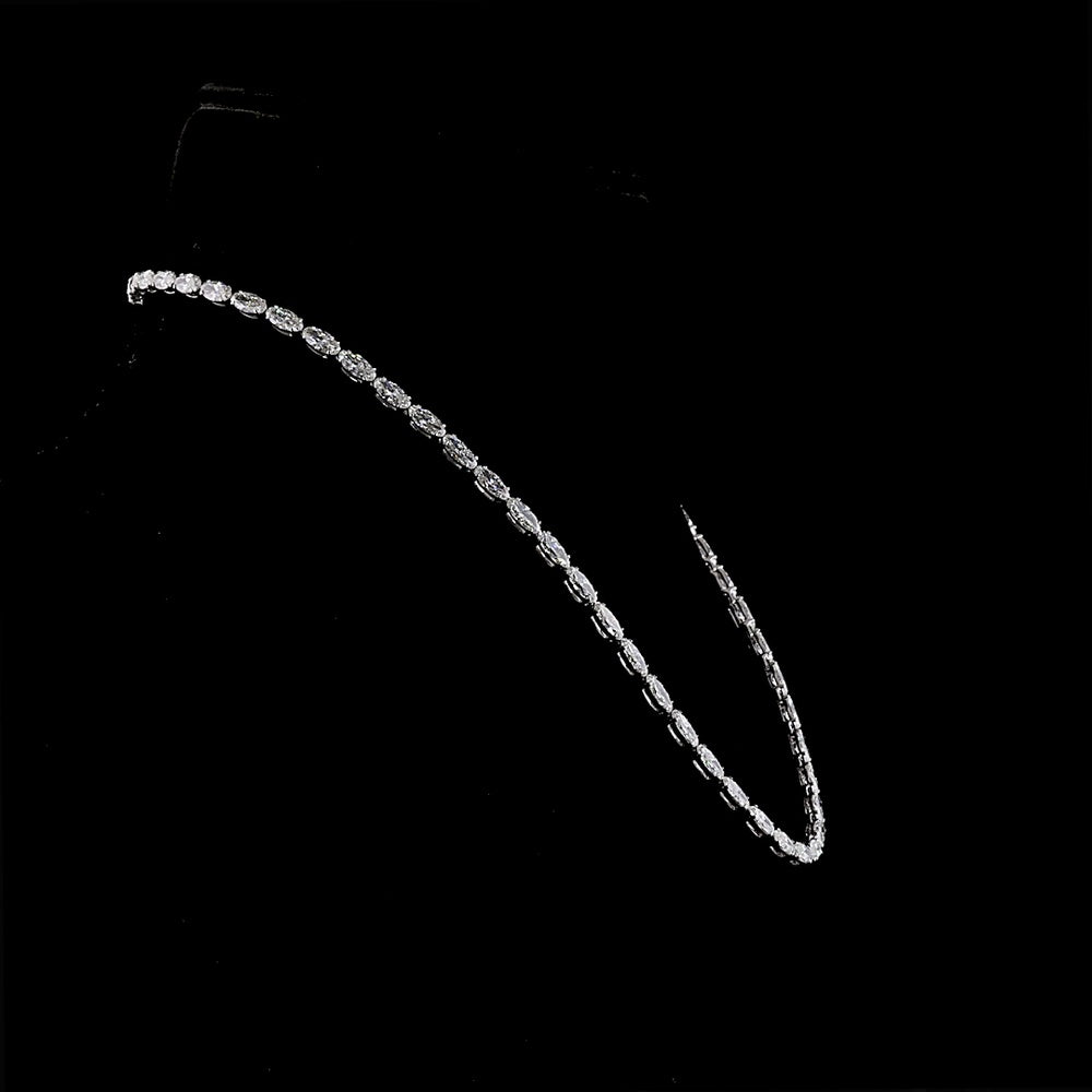 14K White Gold 16.95 Carat East-West Moval Cut Lab Diamond Tennis Necklace with Brilliant Accents - E-F VS1 - Covaloro Fine Jewelry