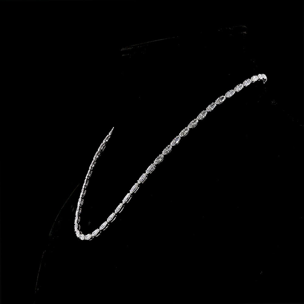 14K White Gold 16.95 Carat East-West Moval Cut Lab Diamond Tennis Necklace with Brilliant Accents - E-F VS1 - Covaloro Fine Jewelry