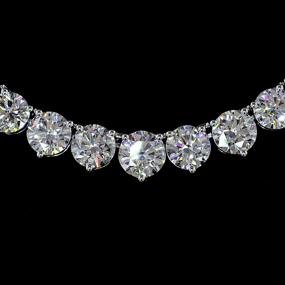 14K White Gold 16.99 Carat Graduated Riviera Necklace with 115 Round Brilliant Cut Lab Diamonds - E-F Color VS1 Clarity - Covaloro Fine Jewelry