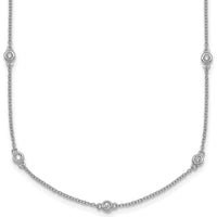 14K White Gold 16" Cable Chain Necklace with Bezel-Set Diamonds - 1/5 Carat Total Diamond Weight by Oro Pregiato