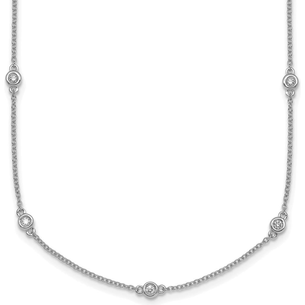 14K White Gold 16" Cable Chain Necklace with Bezel-Set Diamonds - 1/5 Carat Total Diamond Weight by Oro Pregiato