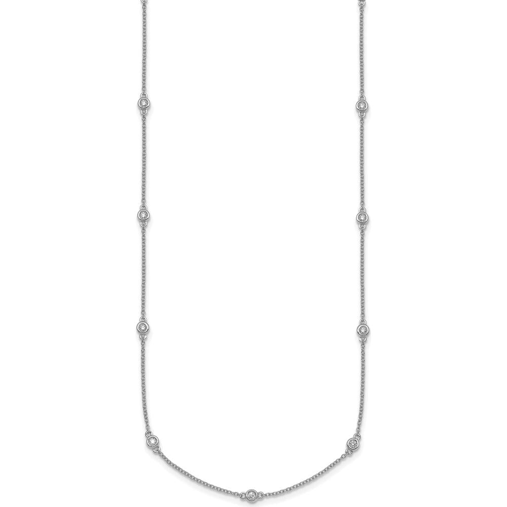 14K White Gold 16" Cable Chain Necklace with Bezel-Set Diamonds - 1/5 Carat Total Diamond Weight by Oro Pregiato