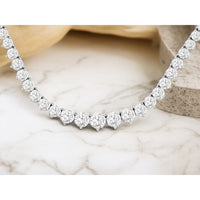 14K White Gold 16 Carat Lab Grown Diamond Tennis Necklace with Prong Set Round Brilliant Diamonds - Royal Jewelry