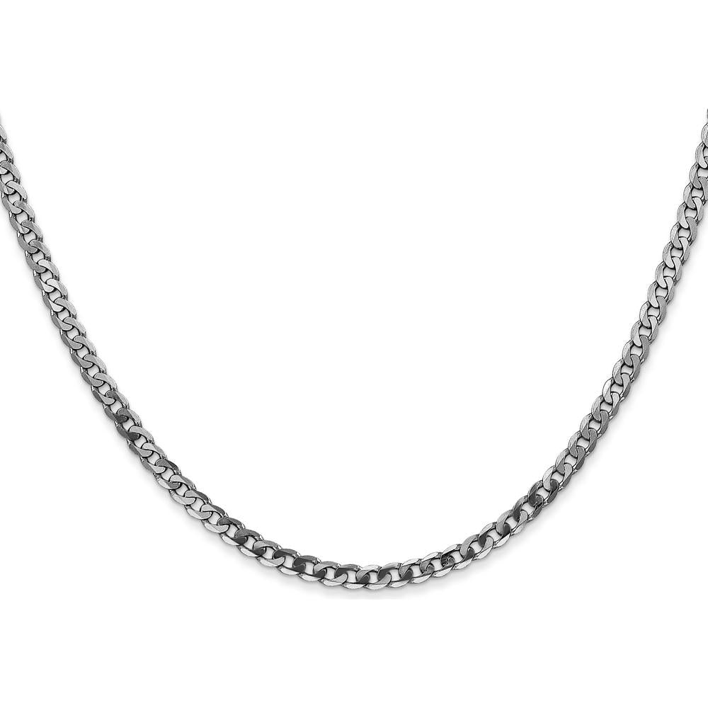 14K White Gold 16" Flat Beveled Curb Chain with Lobster Clasp - 2.9mm Width by 0