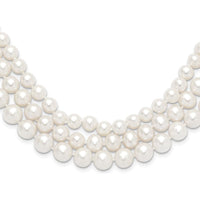 14K White Gold 16" Freshwater Cultured Pearl 3-Strand Necklace - 8-9mm Near-Round Pearls by Monteluci Fine Jewelry