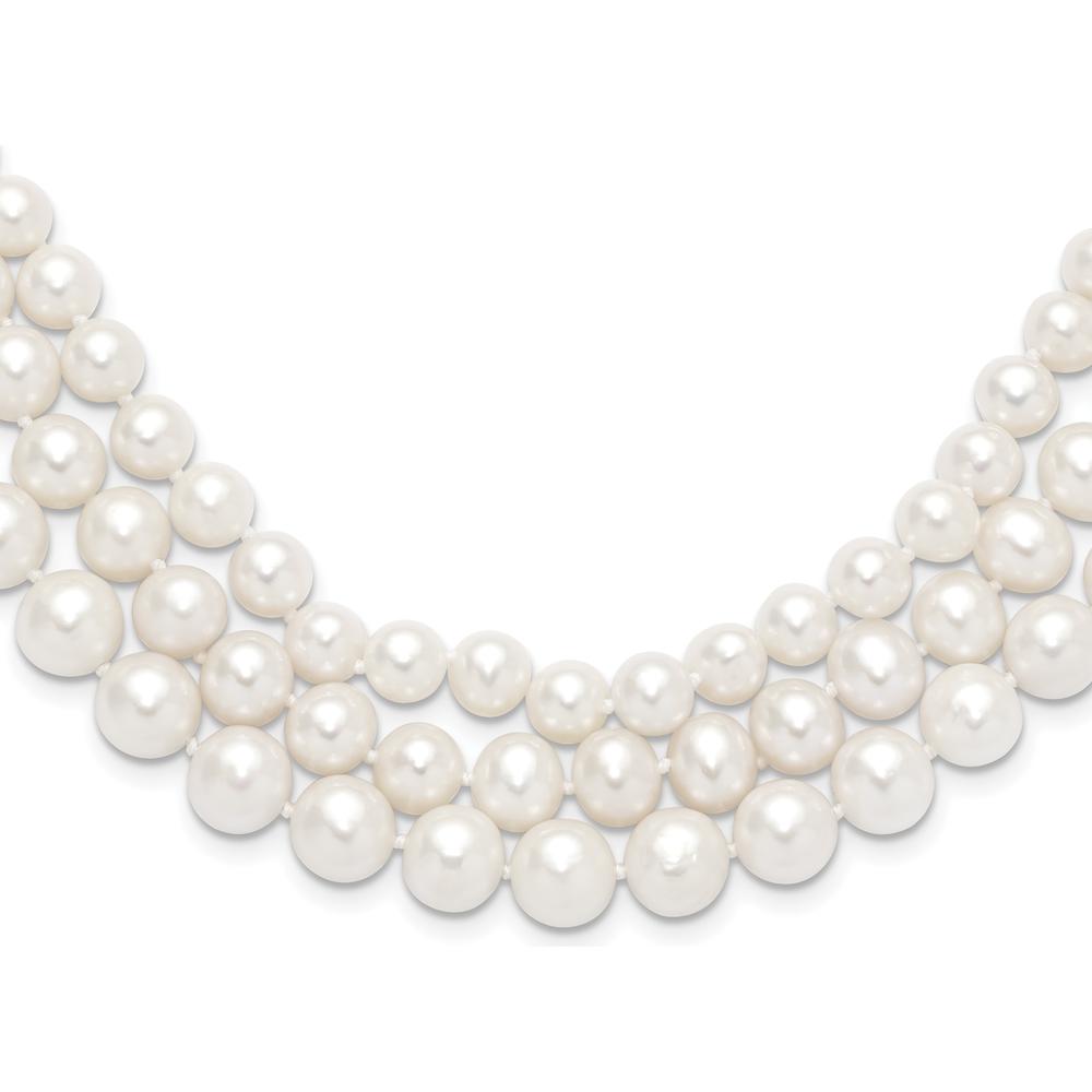 14K White Gold 16" Freshwater Cultured Pearl 3-Strand Necklace - 8-9mm Near-Round Pearls by Monteluci Fine Jewelry