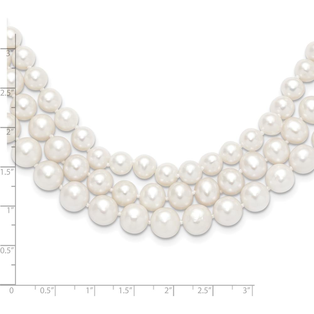 14K White Gold 16" Freshwater Cultured Pearl 3-Strand Necklace - 8-9mm Near-Round Pearls by Monteluci Fine Jewelry