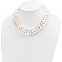 14K White Gold 16" Freshwater Cultured Pearl 3-Strand Necklace - 8-9mm Near-Round Pearls by Monteluci Fine Jewelry