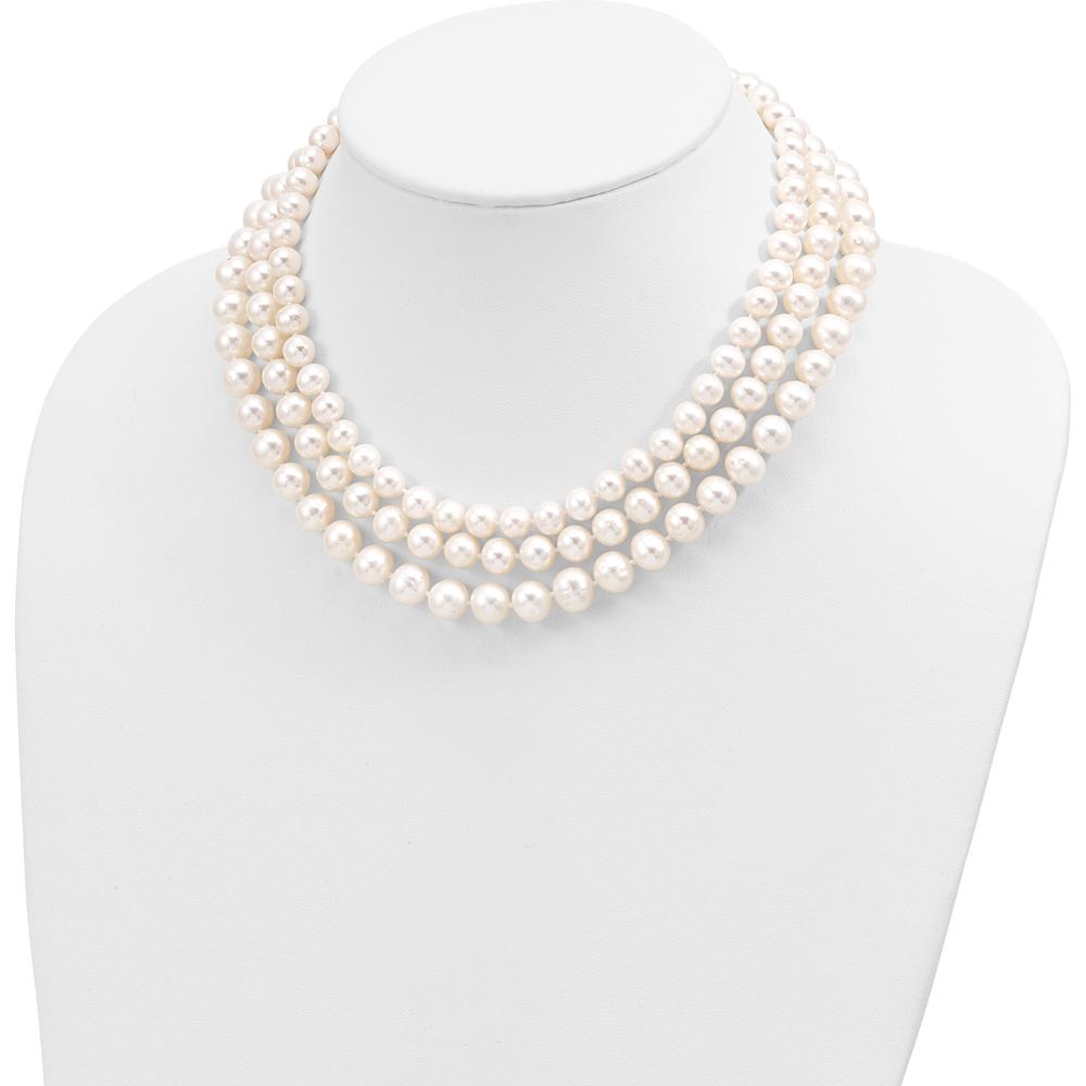 14K White Gold 16" Freshwater Cultured Pearl 3-Strand Necklace - 8-9mm Near-Round Pearls by Monteluci Fine Jewelry