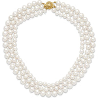 14K White Gold 16" Freshwater Cultured Pearl 3-Strand Necklace - 8-9mm Near-Round Pearls by Monteluci Fine Jewelry
