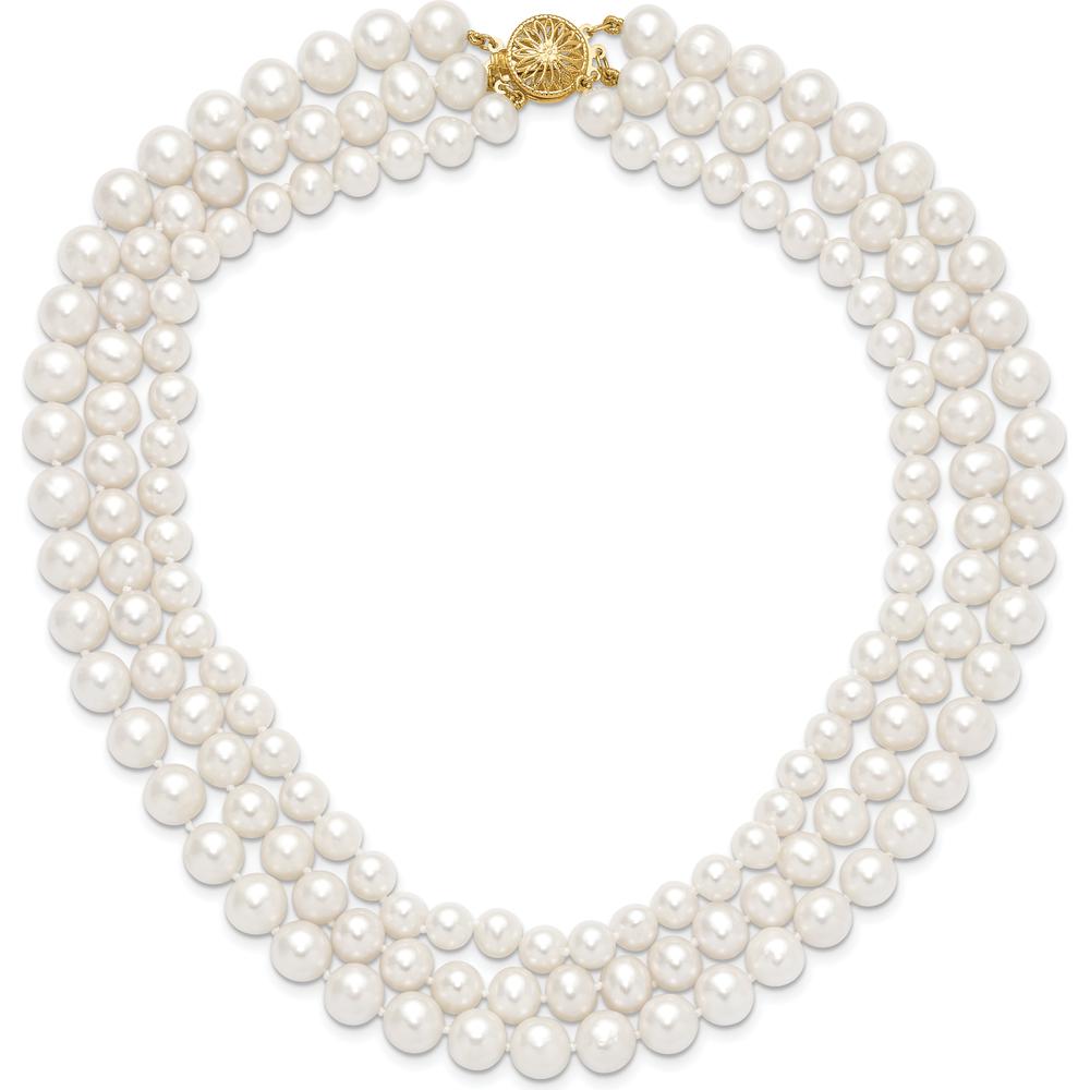 14K White Gold 16" Freshwater Cultured Pearl 3-Strand Necklace - 8-9mm Near-Round Pearls by Monteluci Fine Jewelry