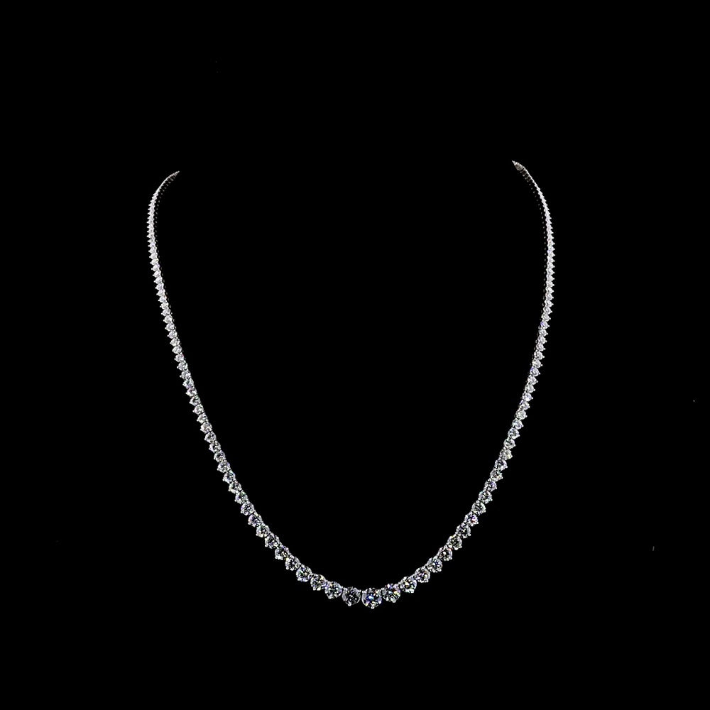 14K White Gold 16" Graduated Riviera Necklace with 183 Lab-Grown Round Diamonds - 12.16 Carats Total Diamond Weight - Covaloro Fine Jewelry
