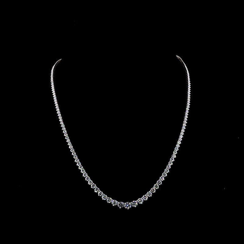14K White Gold 16" Graduated Riviera Necklace with 183 Lab-Grown Round Diamonds - 12.16 Carats Total Diamond Weight - Covaloro Fine Jewelry