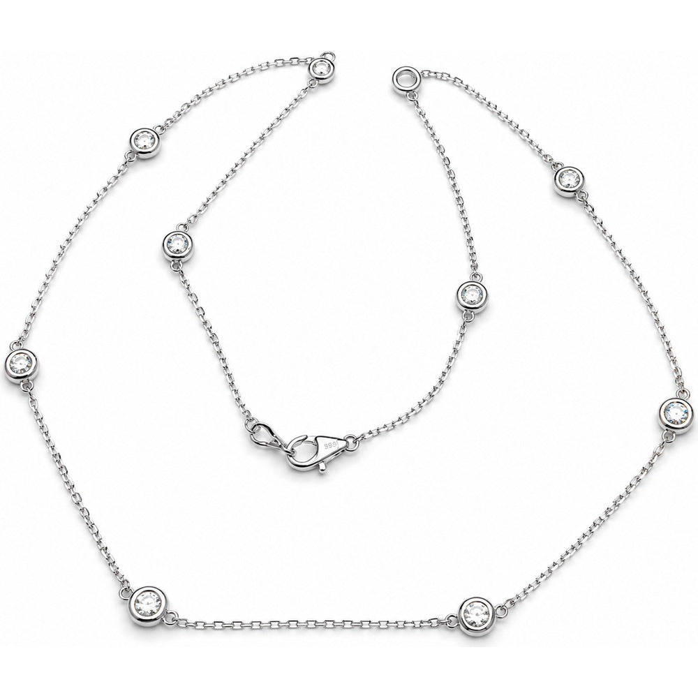 14K White Gold 16-Inch Diamond by the Yard Station Necklace with Bezel-Set Round Diamonds - 1.73 Carat Total Diamond Weight by Auriventus