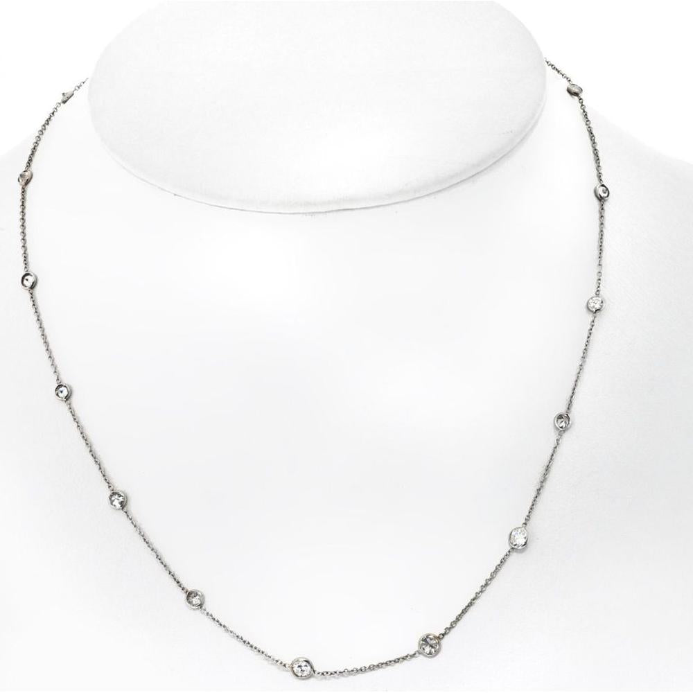 14K White Gold 16-Inch Station Necklace with 16 Diamonds - 2.07 Carat Total Diamond Weight