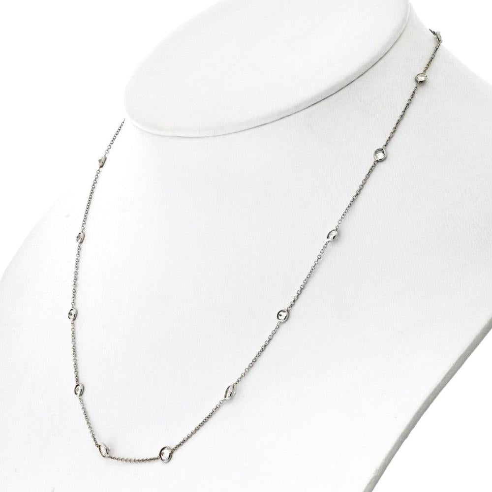 14K White Gold 16-Inch Station Necklace with 16 Diamonds - 2.07 Carat Total Diamond Weight