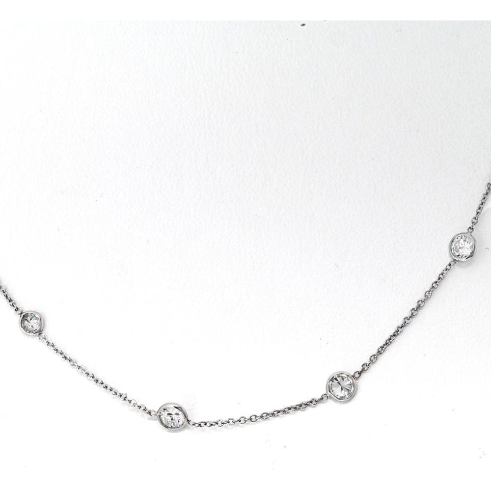 14K White Gold 16-Inch Station Necklace with 16 Diamonds - 2.07 Carat Total Diamond Weight