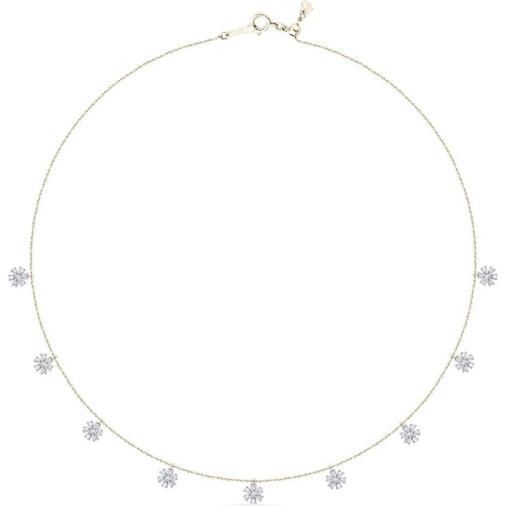 14K White Gold 16 Inch Station Necklace with Nine Flower Motif Prong-Set Round Diamonds - 0.62 Carat Total Diamond Weight by Auriventus
