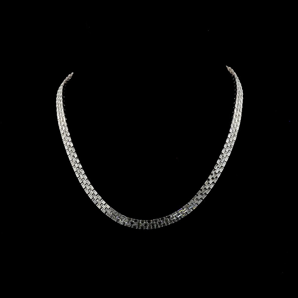 14K White Gold 16-Inch Tennis Necklace with East-West Half Bezel Set Baguette Lab Diamonds - 14.64 Carat Total Weight, E-F Color VS Clarity - Covaloro Fine Jewelry