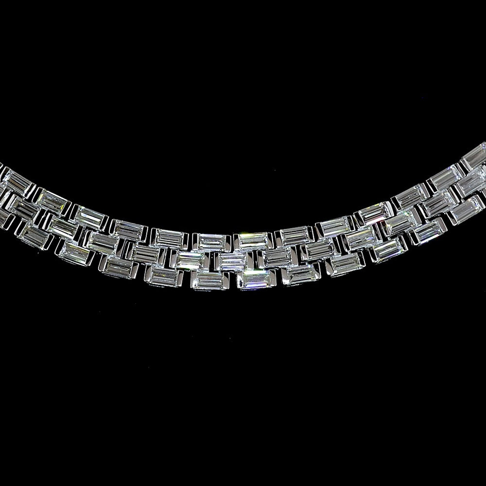 14K White Gold 16-Inch Tennis Necklace with East-West Half Bezel Set Baguette Lab Diamonds - 14.64 Carat Total Weight, E-F Color VS Clarity - Covaloro Fine Jewelry