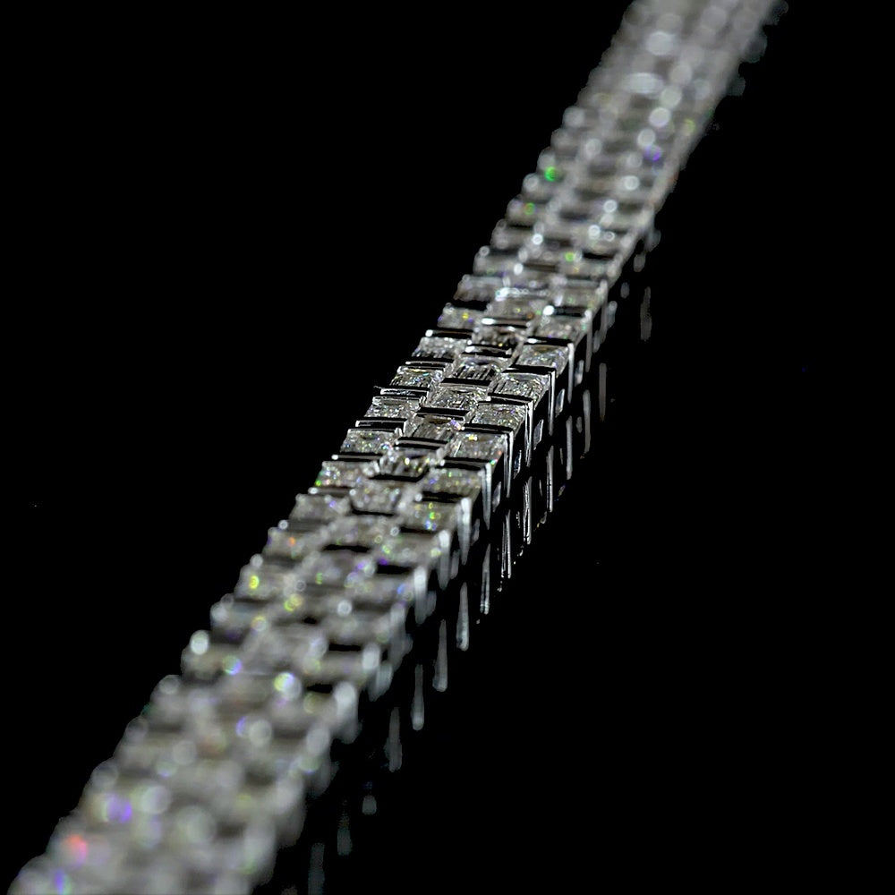 14K White Gold 16-Inch Tennis Necklace with East-West Half Bezel Set Baguette Lab Diamonds - 14.64 Carat Total Weight, E-F Color VS Clarity - Covaloro Fine Jewelry
