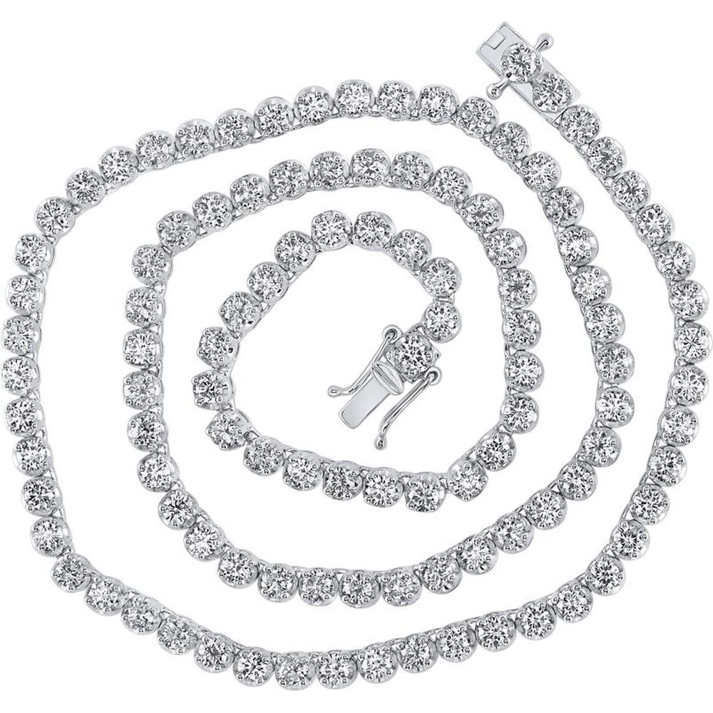 14K White Gold 16-Inch Tennis Necklace with Round Diamonds - 9 Carat Total Diamond Weight