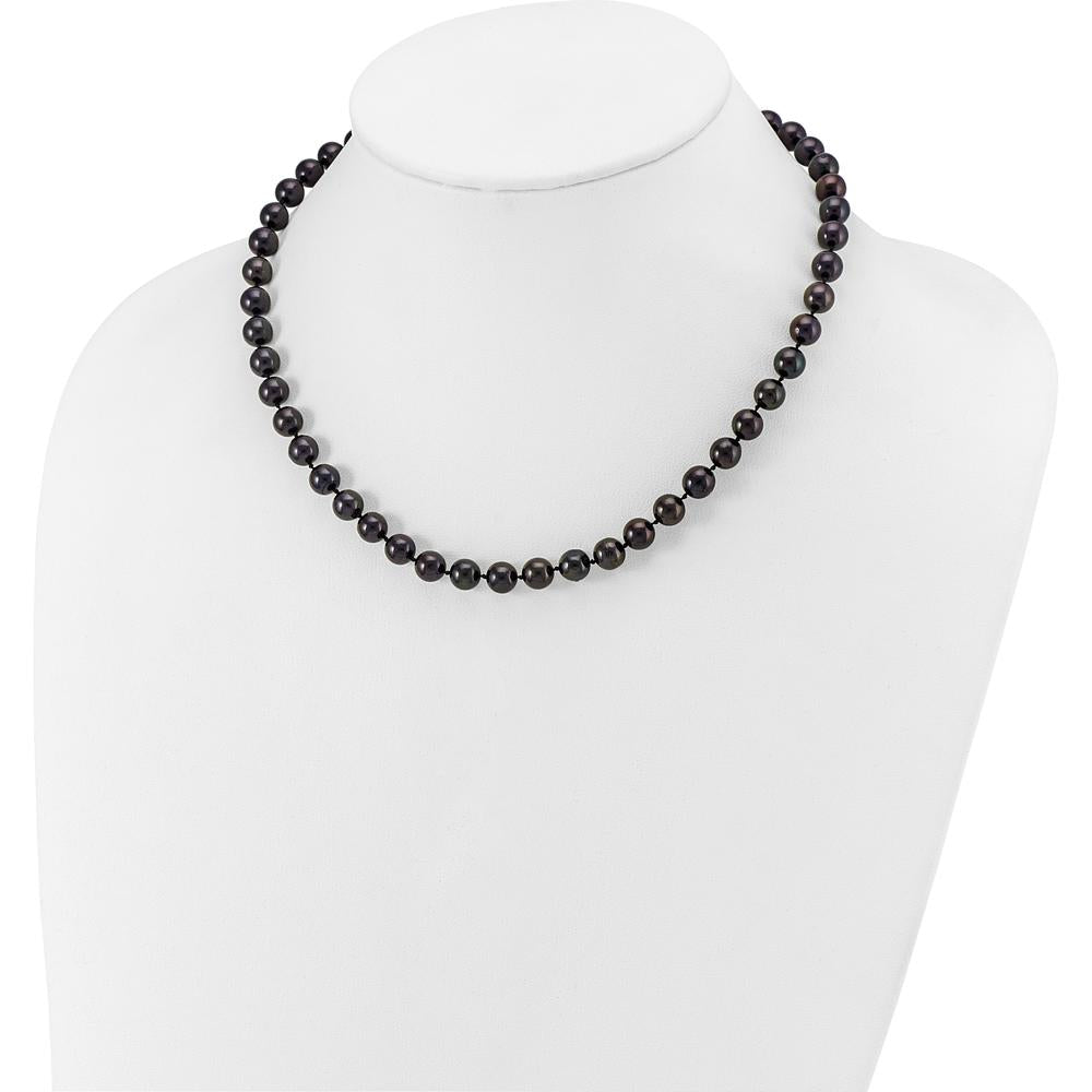14K White Gold 16" Necklace with 7-8mm Black Akoya Pearls by Monteluci Fine Jewelry