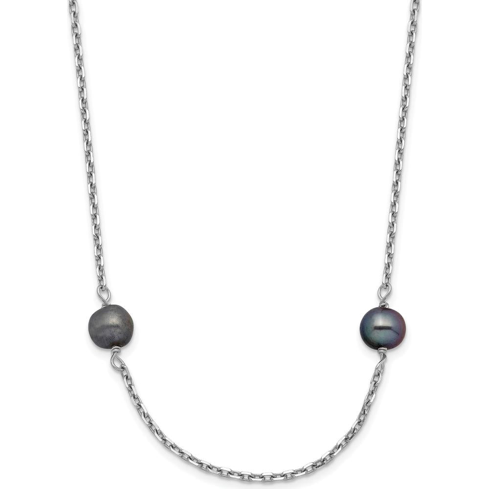14K White Gold 16" Necklace with 8 Black Freshwater Cultured Pearls - 4-5mm by Monteluci Fine Jewelry