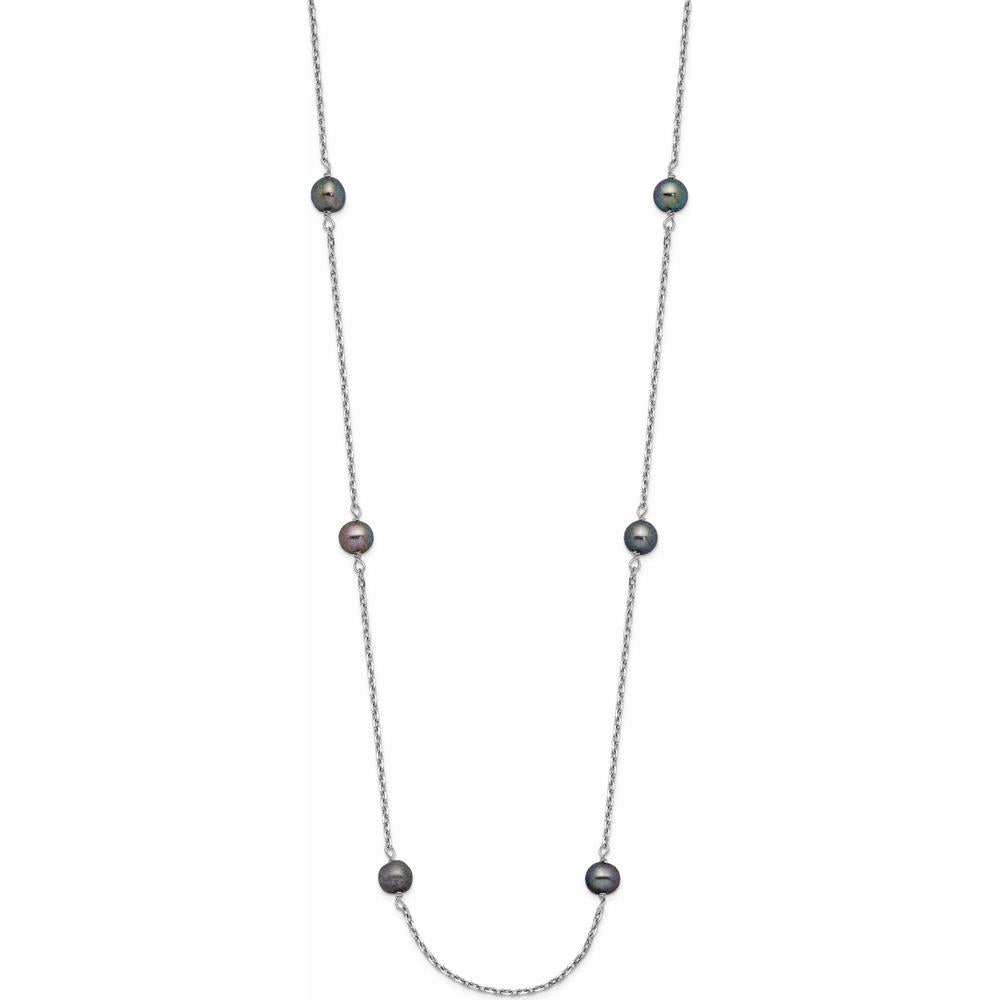 14K White Gold 16" Necklace with 8 Black Freshwater Cultured Pearls - 4-5mm by Monteluci Fine Jewelry