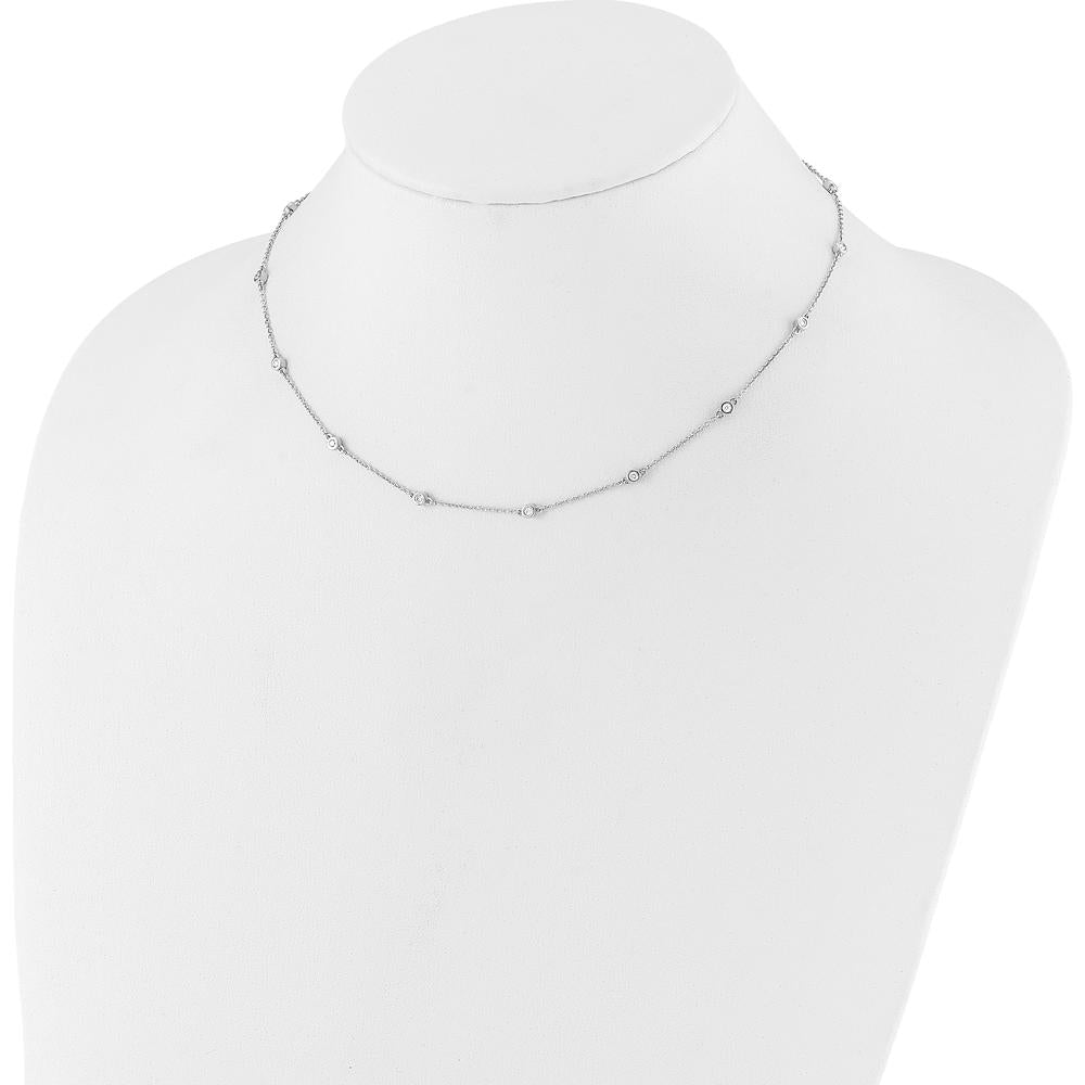 14K White Gold 16-Station Cable Chain Necklace with Bezel-Set Round Diamonds - 1/3 Carat Total Diamond Weight by Monteluci Fine Jewelry