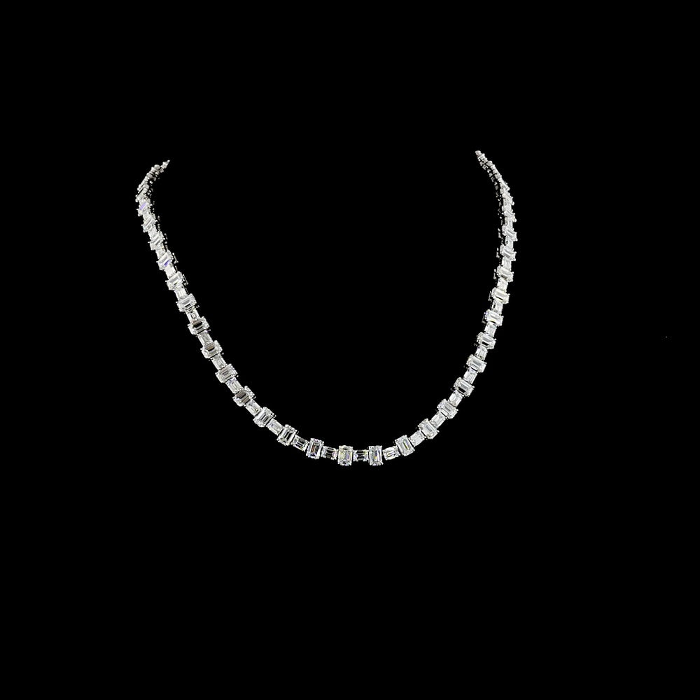 14K White Gold 16" Station Line Tennis Necklace with 94 Emerald Cut Lab Diamonds - 36.11 Carat Total Weight, E-F VS Clarity - Covaloro Fine Jewelry