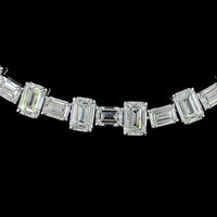 14K White Gold 16" Station Line Tennis Necklace with 94 Emerald Cut Lab Diamonds - 36.11 Carat Total Weight, E-F VS Clarity - Covaloro Fine Jewelry