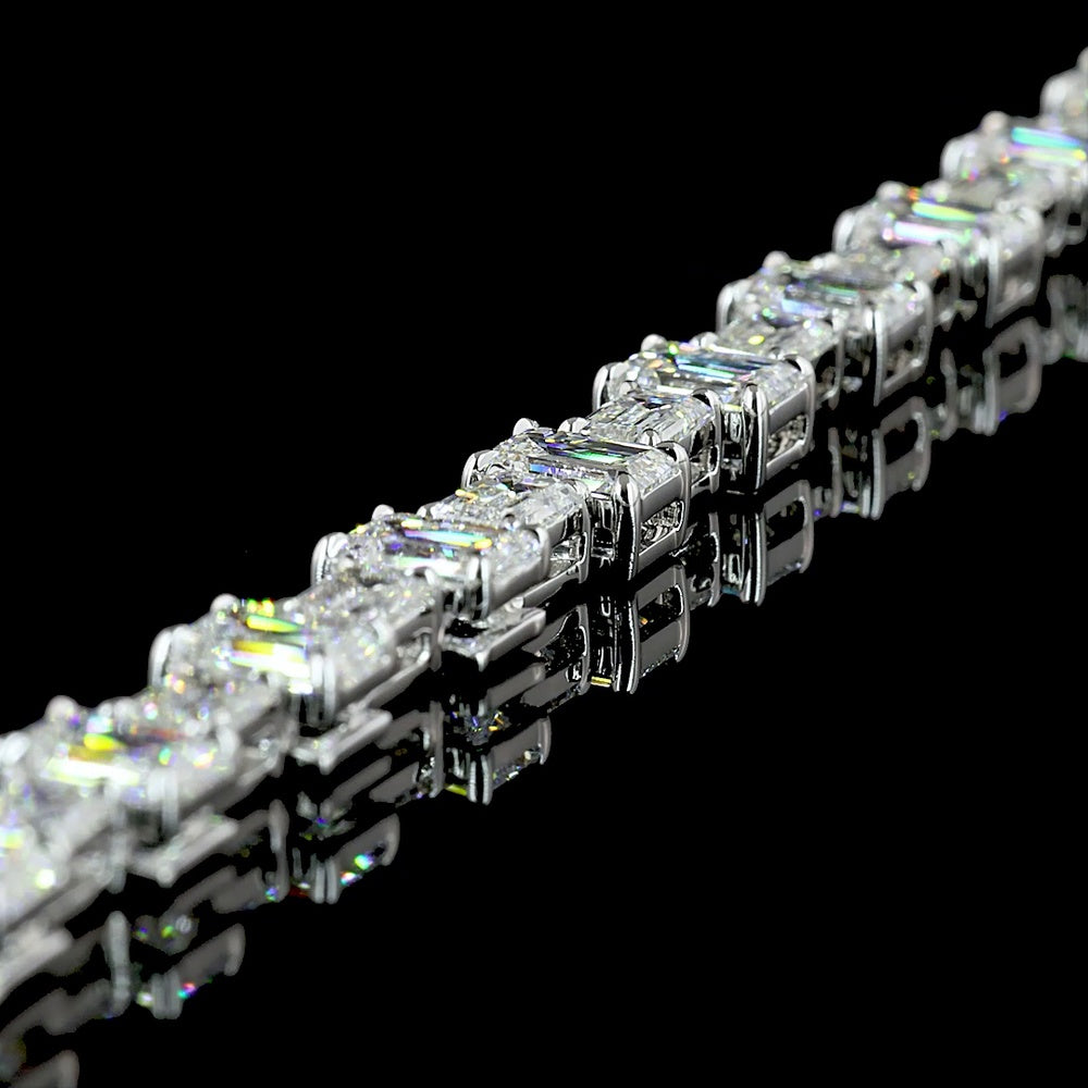 14K White Gold 16" Station Line Tennis Necklace with 94 Emerald Cut Lab Diamonds - 36.11 Carat Total Weight, E-F VS Clarity - Covaloro Fine Jewelry