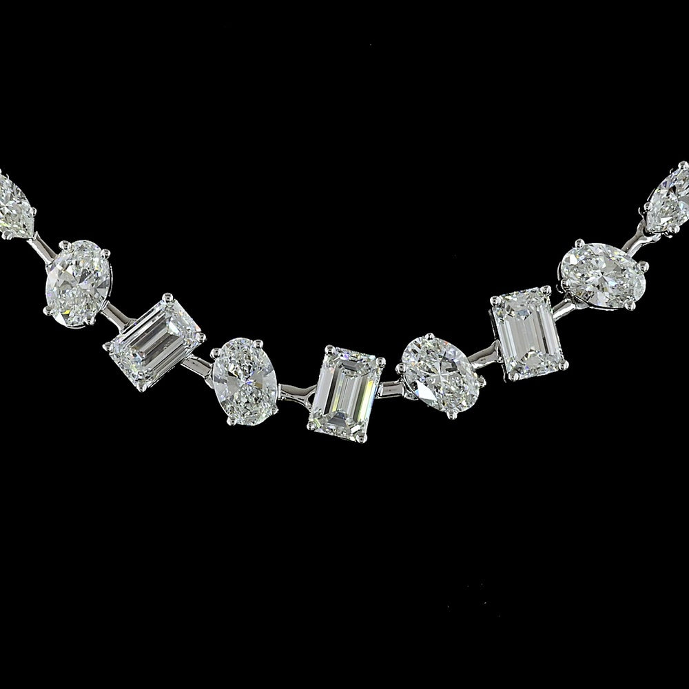 14K White Gold 16" Station Line Tennis Necklace with Mixed Shape Lab Diamonds (Emerald, Brilliant, Marquise) - 9.90 Carats Total Diamond Weight - Covaloro Fine Jewelry