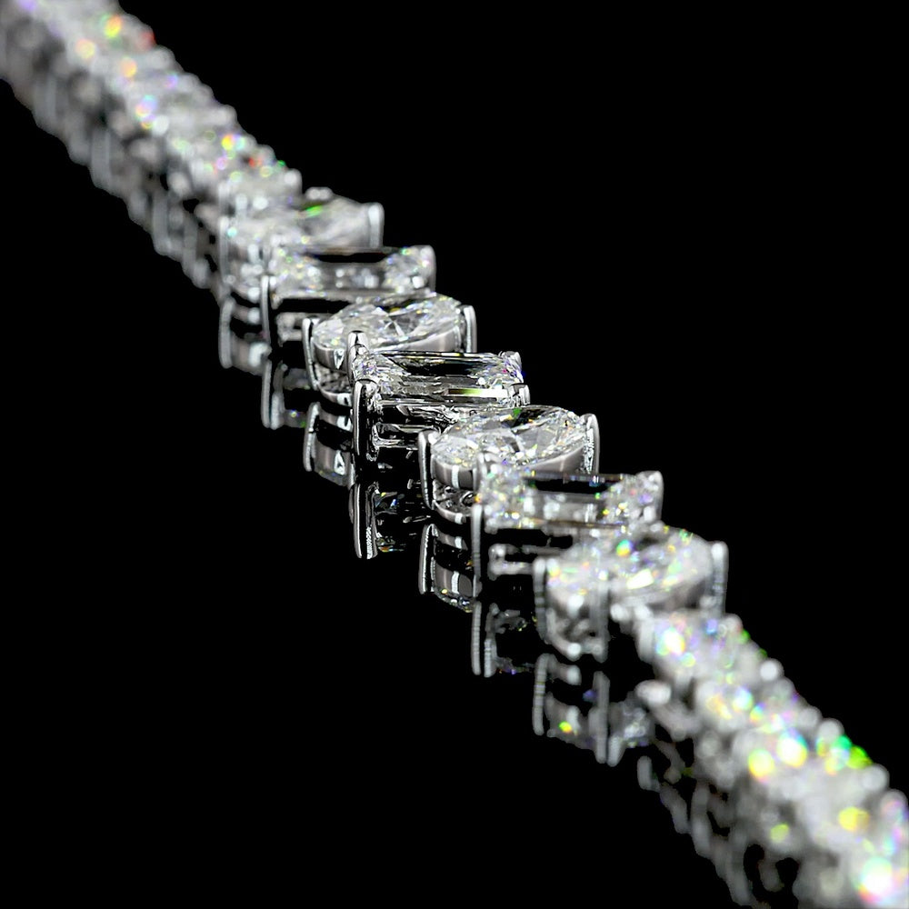 14K White Gold 16" Station Line Tennis Necklace with Mixed Shape Lab Diamonds (Emerald, Brilliant, Marquise) - 9.90 Carats Total Diamond Weight - Covaloro Fine Jewelry