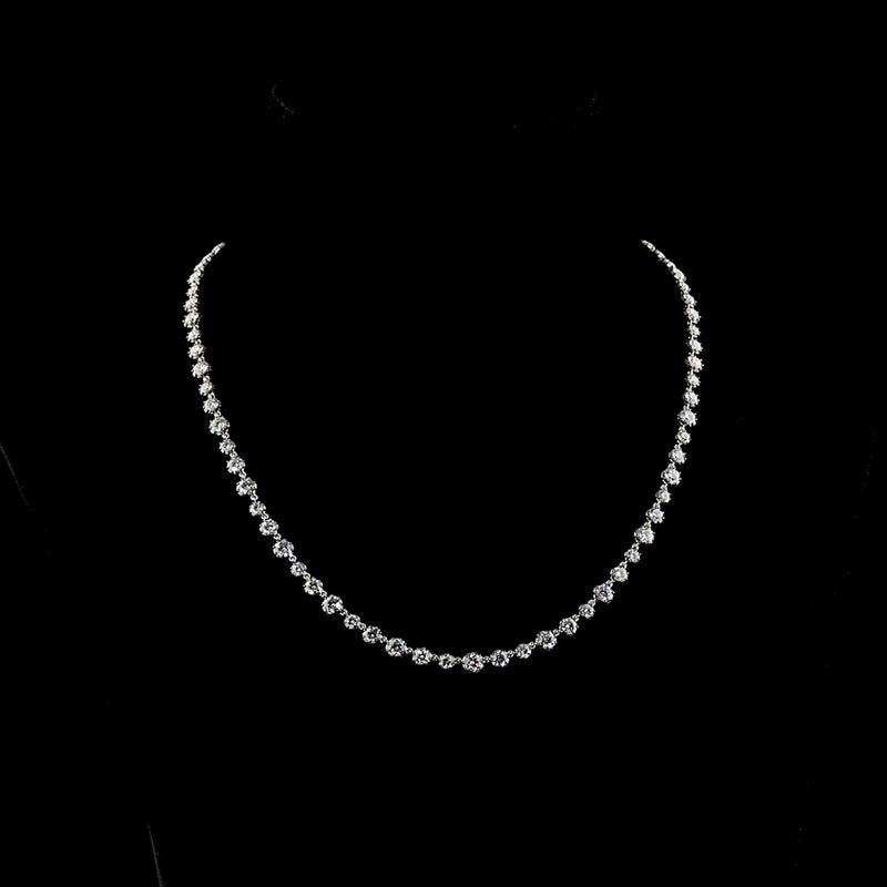 14K White Gold 16" Station Necklace with 10.79 Carats Lab-Grown Round Brilliant Diamonds in Prong and Bezel Settings - E-F VS1 Clarity - Covaloro Fine Jewelry