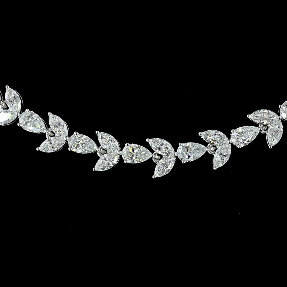 14K White Gold 16" Station Tennis Necklace with Alternating Marquise and Pear Lab Diamonds - 11.65 Carat Total Weight, E-F VS1 - Covaloro Fine Jewelry