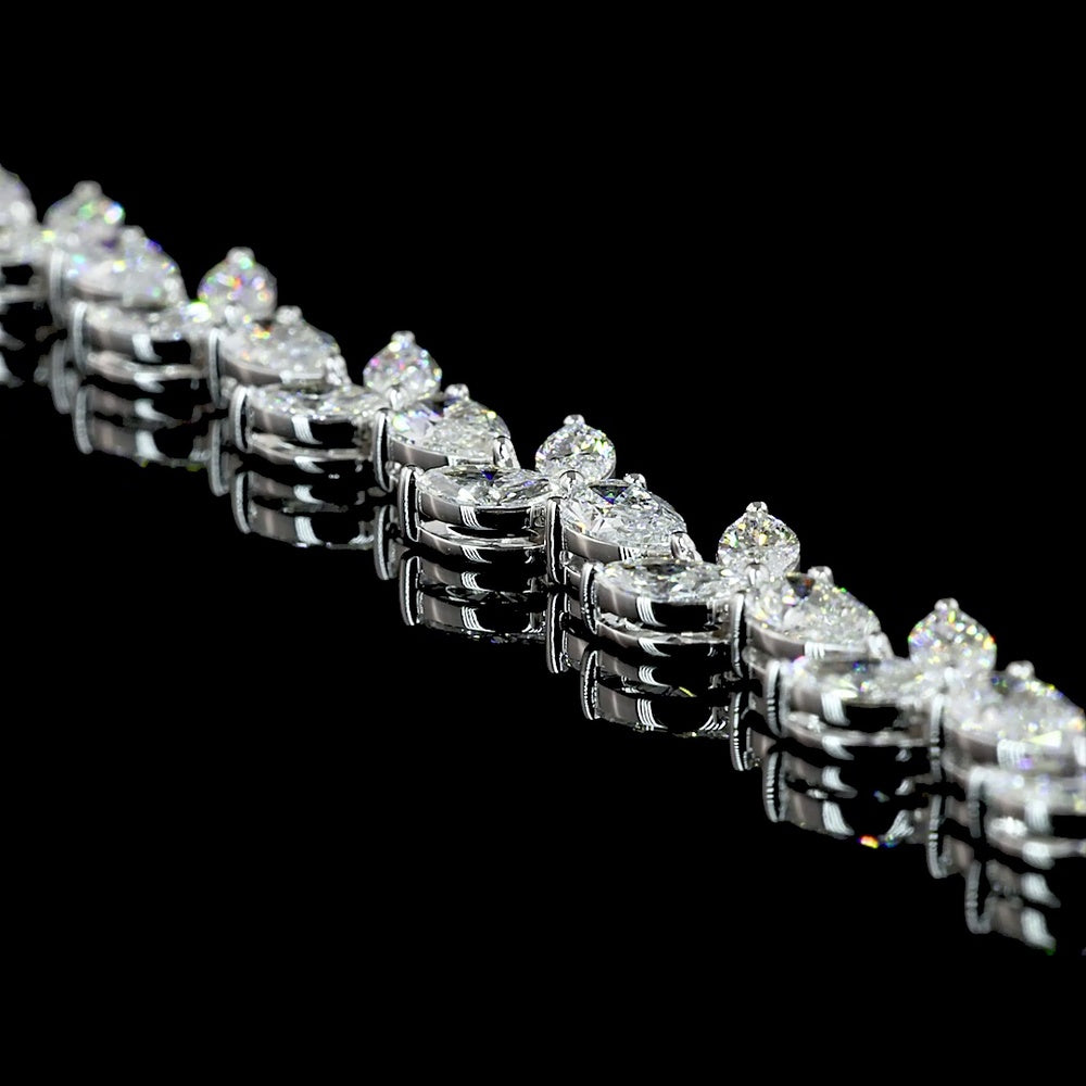 14K White Gold 16" Station Tennis Necklace with Alternating Marquise and Pear Lab Diamonds - 11.65 Carat Total Weight, E-F VS1 - Covaloro Fine Jewelry