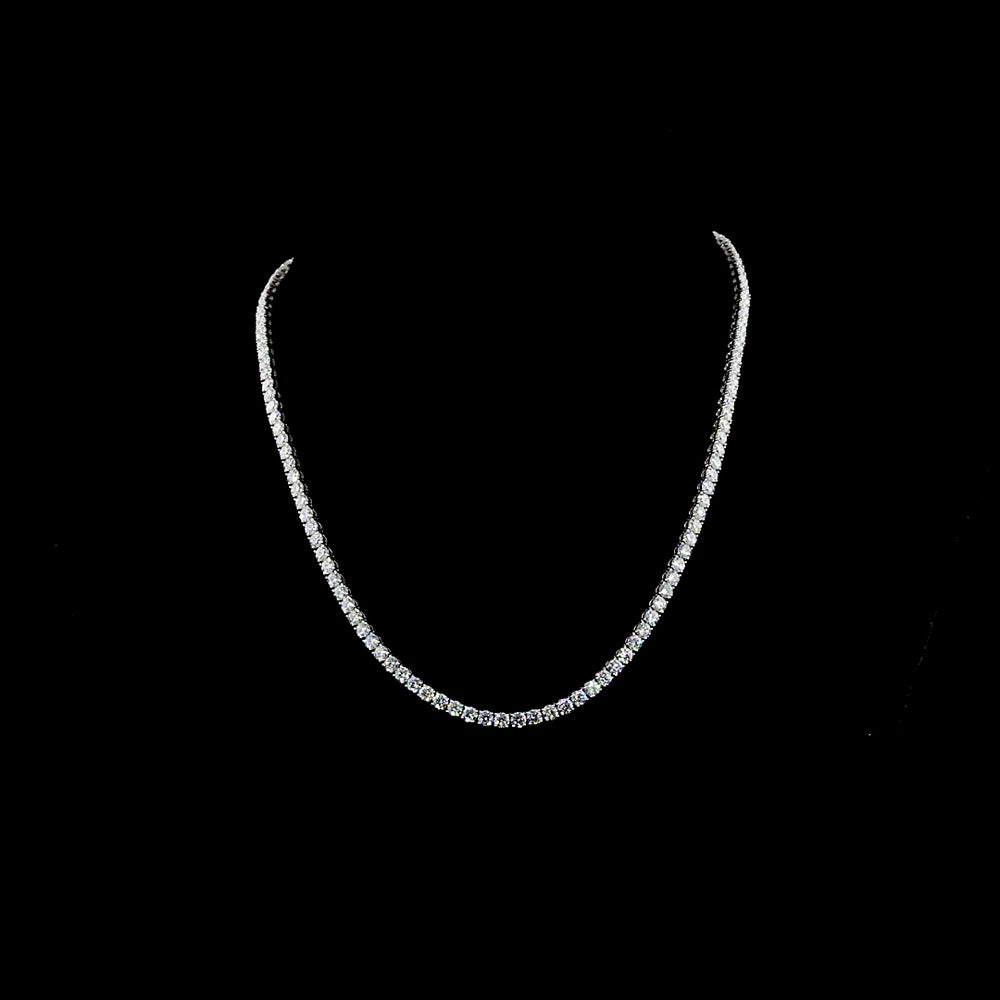 14K White Gold 16" Tennis Necklace with 137 Prong Set Round Lab Grown Diamonds - 14.69 Carat Total Weight, E-F Color, VS Clarity - Covaloro Fine Jewelry