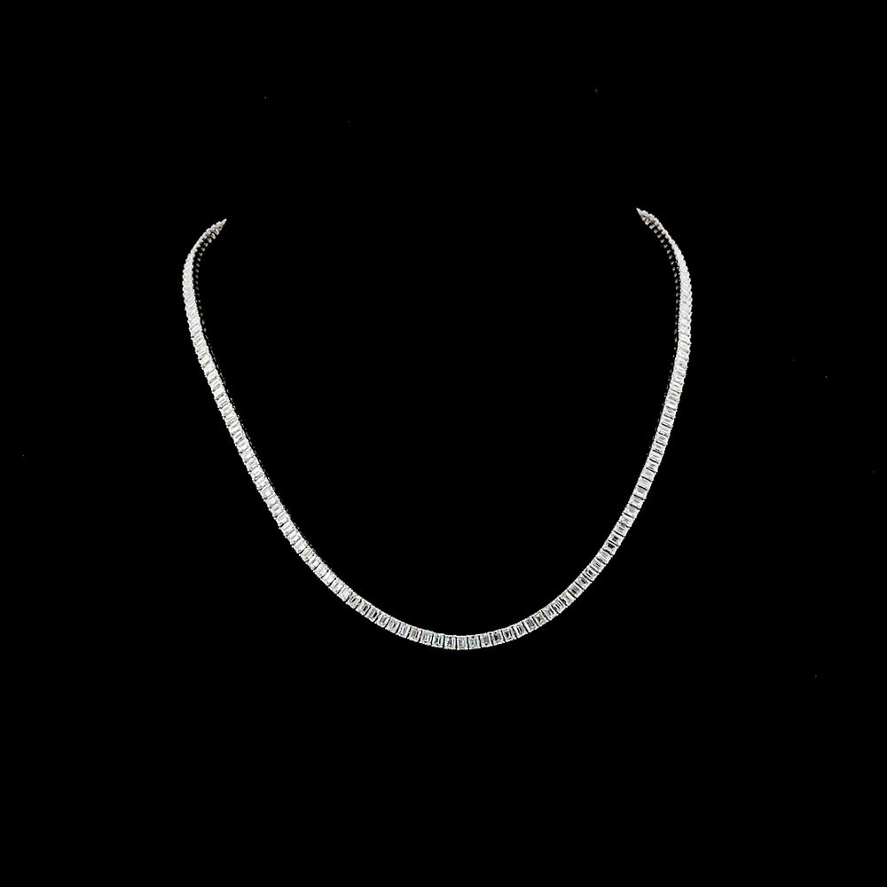14K White Gold 16" Tennis Necklace with 142 Prong-Set Emerald Cut Lab Diamonds - 11.15 Carat Total Weight - Covaloro Fine Jewelry