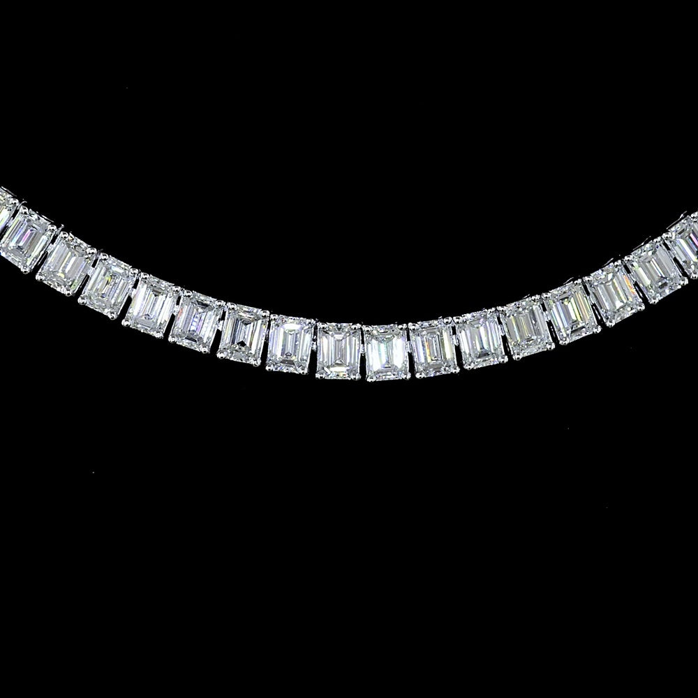 14K White Gold 16" Tennis Necklace with 142 Prong-Set Emerald Cut Lab Diamonds - 11.15 Carat Total Weight - Covaloro Fine Jewelry