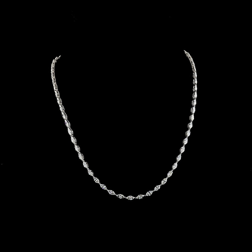 14K White Gold 16" Tennis Necklace with East-West Set Marquise Cut Lab Diamonds - 10.35 Carat Total Weight, E-F VS1 Clarity - Covaloro Fine Jewelry